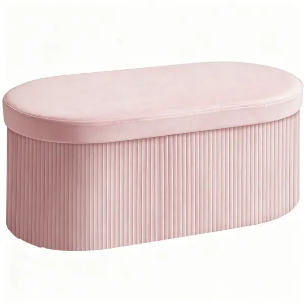 HOMCOM Pouf pliabil cu spațiu de depozitare modern, tapițat cu catifea, 72L, pentru living și dormitor, 76x38x35 cm, Roz | Aosom Romania