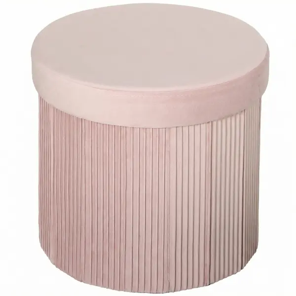 HOMCOM Puf de depozitare Bancă de depozitare pliabilă 35 L 38x38x38 cm Tapițat în catifea Cufăr de depozitare rotund Roz | Aosom Romania