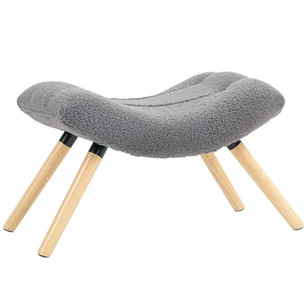 HOMCOM Puf de Picioare Modern cu Acoperire din Fleece si Picioare din Lemn, Tapitat, pentru camera de zi, dormitor, hol, Gri Inchis | Aosom Romania