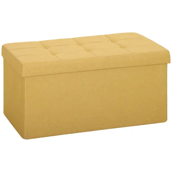 HOMCOM Puf depozitare, Bancă pliabilă de depozitare 84 L 76x38x38 cm Tapițerie din in sintetic Galben | Aosom Romania