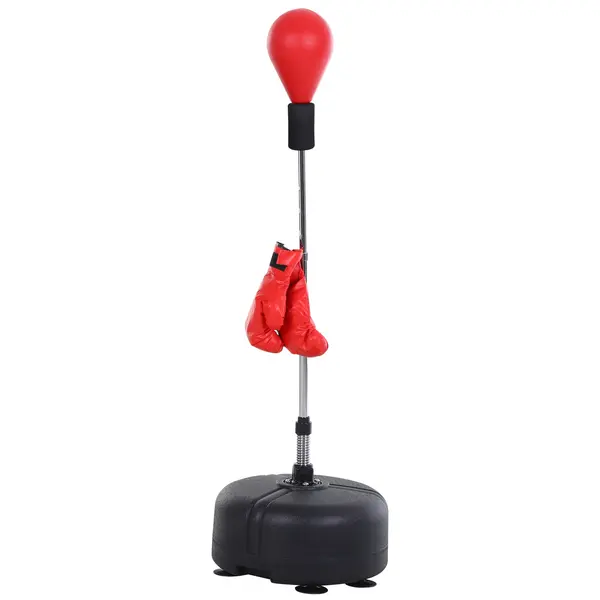 HOMCOM Punching Ball cu Înălțime Reglabilă cu Mănuși de Box, din Oțel, Piele Sintetică și PE, Ø48x136-154 cm, Negru și Roșu | Aosom Romania