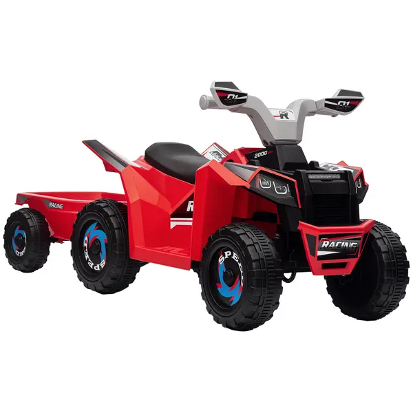 HOMCOM Quad Electric pentru Copii cu Remorcă, 2,5 km/h, 50 de minute de condus, pentru 1,5 până la 3 ani, până la 25 kg, Roșu | Aosom Romania