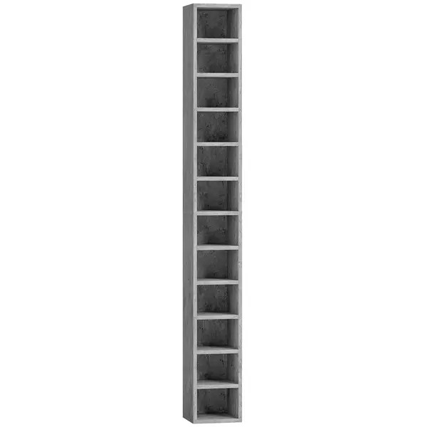 HOMCOM Raft Bibliotecă Pentru CD-uri cu 12 Polițe pentru 204 CD-uri, din MDF și PAL, 21 x 20 x 175 cm, Gri | Aosom Romania