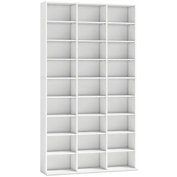HOMCOM Raft pentru 835 CD-uri sau 500 DVD-uri, raft media Blu-ray cu 27 compartimente și 21 polițe reglabile, Alb | Aosom Romania