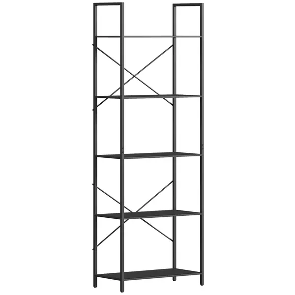 HOMCOM Raft pentru cărți, raft independent cu 5 nivele, raft industrial pentru birou cu cadru metalic, raft deschis de depozitare pentru living, birou, cameră de lucru, 60x30x170,5 cm, Negru | Aosom Romania