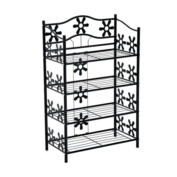 HOMCOM Raft pentru pantofi, raft pentru plante, suport flori, etajeră, suport, 4 niveluri, metal, 59,5 x 30 x 92 cm, Negru | Aosom Romania
