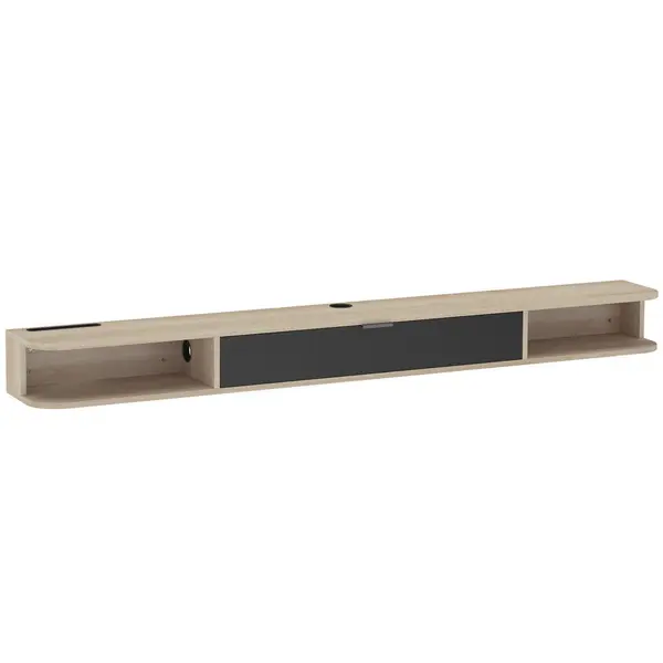 HOMCOM Raft TV suspendat, mobilier TV pentru televizoare până la 190,5 cm, sertar rabatabil, 2 rafturi 180x24x16cm lemn natural | Aosom Romania