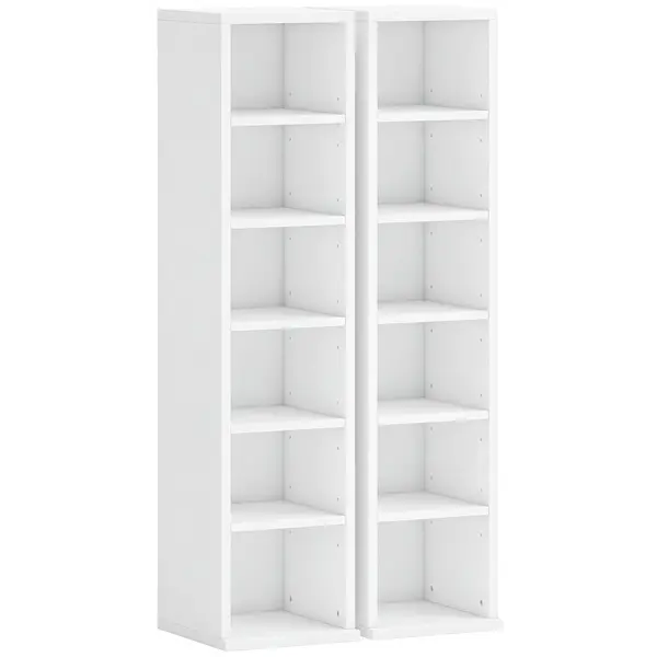 HOMCOM Rafturi de depozitare pentru 204 CD în set de 2, suport tip turn pentru Blu-Ray cu polițe reglabile, organizator rafturi pentru cărți, Alb | Aosom Romania