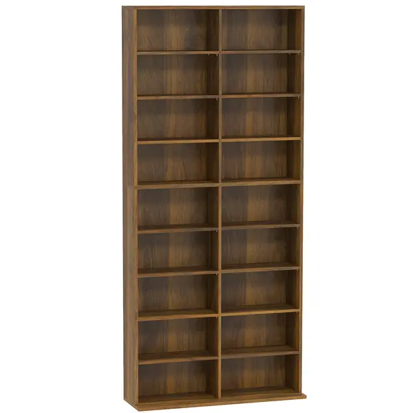 HOMCOM Rafturi pentru CD și DVD 18 compartimente capacitate max. 640 CD/360 DVD/430 Blu-ray 78,5 x 24 x 175 cm nuc închis | Aosom Romania
