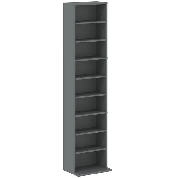 HOMCOM Rafturi pentru CD și DVD 9 compartimente și 6 rafturi reglabile capacitate max. 260 CD/120 DVD 33 x 24 x 140 cm gri | Aosom Romania