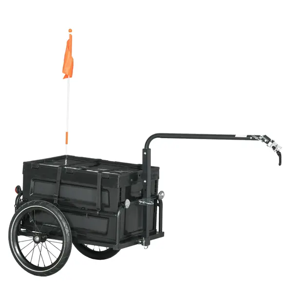 HOMCOM Remorcă Bicicletă pliabilă, cutie detașabilă 65L, încărcare max. 40kg, reflectoare siguranță, oțel, negru, 145x61x81cm | Aosom Romania