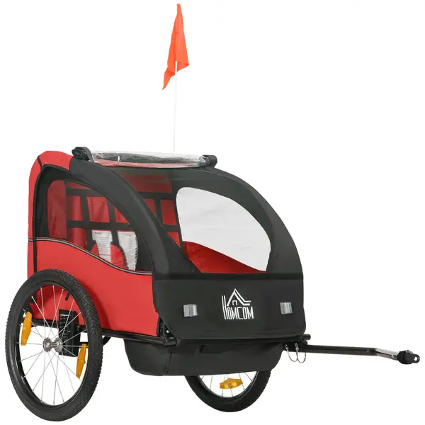 HOMCOM Remorcă pentru bicicletă copii +18 luni cu centură de siguranță și sistem de amortizare 140x88x90 cm Roșu | Aosom Romania