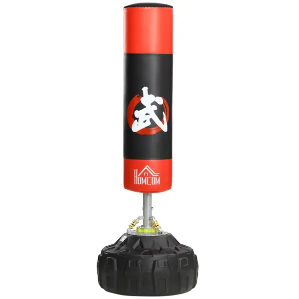 HOMCOM Sac de Box Profesional cu Ventuză, Antrenament de Box, Kickboxing, 180 cm, Negru și Roșu | Aosom Romania