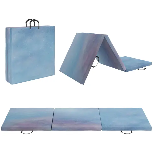 HOMCOM Saltea de Gimnastică 180 cm pliabilă, Crash Mat Groasă 5 cm cu Mânere pentru Antrenament Acasă, Albastru Deschis | Aosom Romania