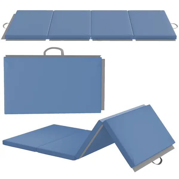 HOMCOM Saltea de gimnastică yoga pilates fitness pliabilă în 4 cu mânere înveliș sintetic 180 x 80 x 5 cm albastru deschis | Aosom Romania