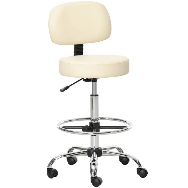 HOMCOM Scaun bar capitonat, scaun de bar cu cadru metalic, cu spătar, din piele ecologică, reglabil pe înălțime, scaun de bucătărie cu suport pentru picioare, rotire 360° Tresenhocker pentru bucătărie, living, sufragerie Bej | Aosom Romania