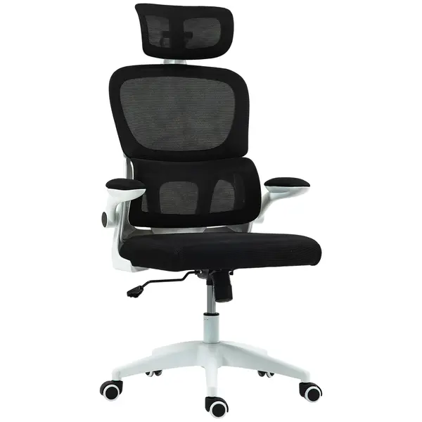 HOMCOM Scaun Birou cu Înălțime Reglabilă, Brațe Rabatabile și Tetieră, Scaun Ergonomic 62x61x112-120 cm, Negru | Aosom Romania