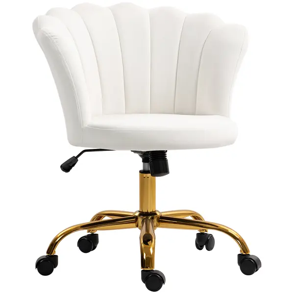 HOMCOM Scaun birou din catifea, scaun coafeză cu spătar în formă de petală, înălțime reglabilă, 69 x 64 x 80-90 cm, alb | Aosom Romania