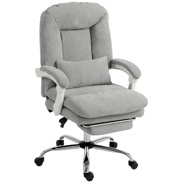 HOMCOM Scaun birou ergonomic, fotoliu de birou înclinabil din velur cu suport lombar, înălțime reglabilă, gri deschis | Aosom Romania