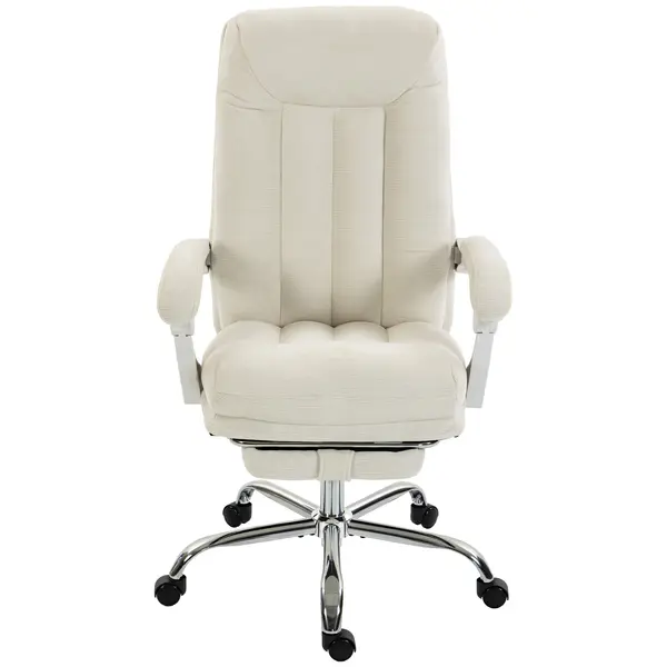 HOMCOM Scaun birou ergonomic, fotoliu înclinat din chenille, înălțime reglabilă, suport pentru picioare, Crem | Aosom Romania