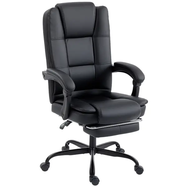 HOMCOM Scaun Birou Ergonomic Reclinabil Rotativ din Piele PU cu Suport pentru Picioare, Înălțime Reglabilă, Negru | Aosom Romania