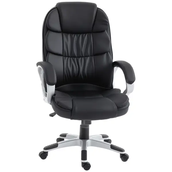 HOMCOM Scaun Birou Ergonomic Rotativ din Piele PU, Funcție Legănare, Înălțime Reglabilă, Capacitate 120kg, Negru | Aosom Romania