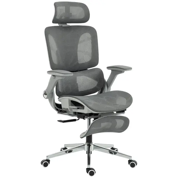 HOMCOM Scaun de birou ergonomic cu cotiere 4D, tetieră și adâncime șezut reglabile, plasă, gri | Aosom Romania