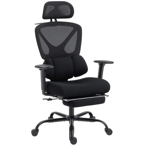 HOMCOM Scaun de birou ergonomic, cu suport lombar dinamic și suport pentru picioare, 73x75x120-128 cm, negru | Aosom Romania