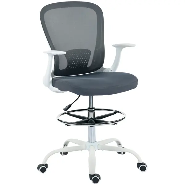 HOMCOM Scaun de birou ergonomic cu suport pentru picioare reglabil și brațe rabatabile, înălțime reglabilă, 59x62x99-119cm, gri | Aosom Romania