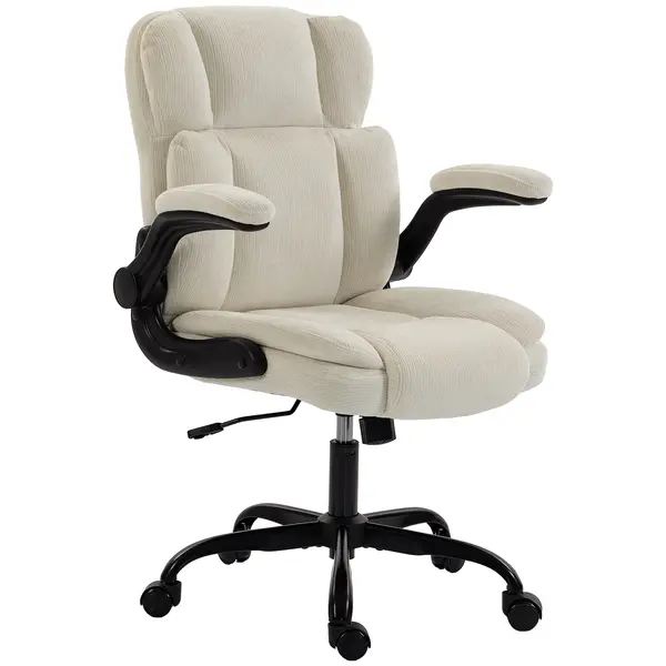 HOMCOM Scaun de Birou Ergonomic din Chenilă, Funcție Balans, Brațe Rabatabile, Înălțime Reglabilă, 70x67x108cm, Bej | Aosom Romania