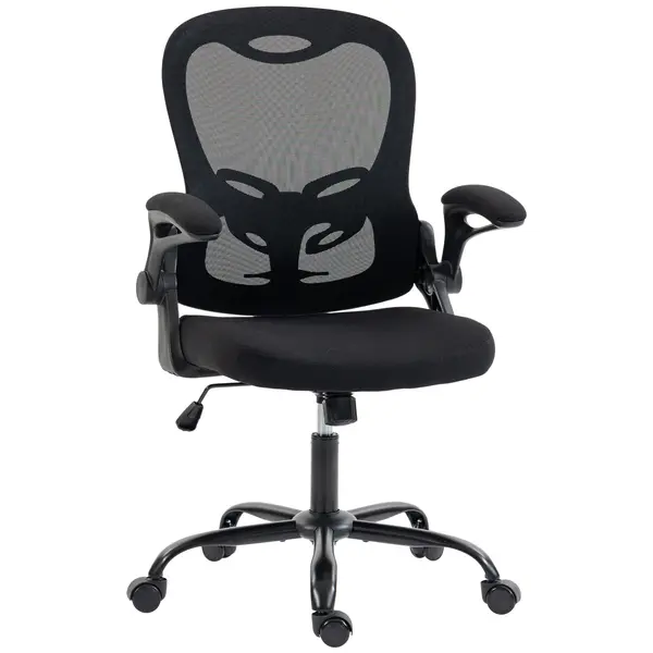 HOMCOM Scaun de birou ergonomic, fotoliu birou plasă, brațe rabatabile, înălțime reglabilă, funcție balansoar, Negru | Aosom Romania