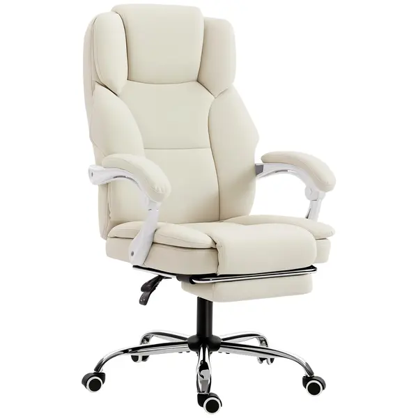 HOMCOM Scaun de birou ergonomic, fotoliu de birou cu spătar înclinat, înălțime reglabilă, 64x73x112-120cm, bej | Aosom Romania