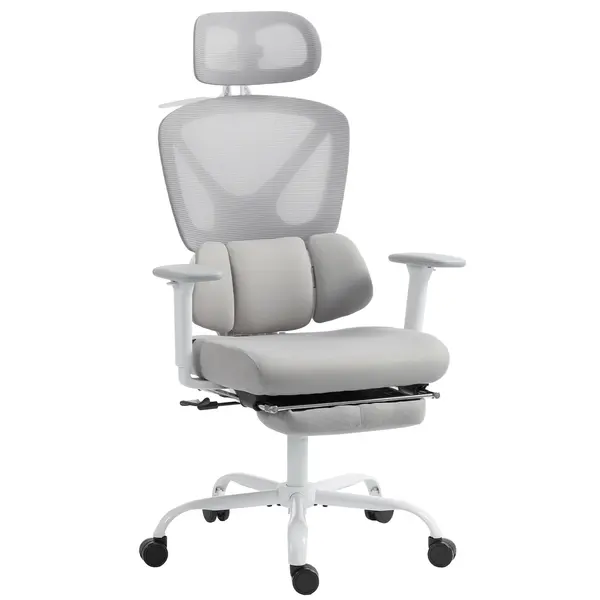 HOMCOM Scaun de birou ergonomic, fotoliu de birou cu suport lombar dinamic adaptiv, 73x75x120-128cm, gri | Aosom Romania