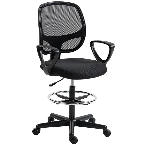 HOMCOM Scaun de birou ergonomic, fotoliu de birou cu suport pentru picioare și cotiere, înălțime reglabilă, 59x58x103-123cm, negru | Aosom Romania