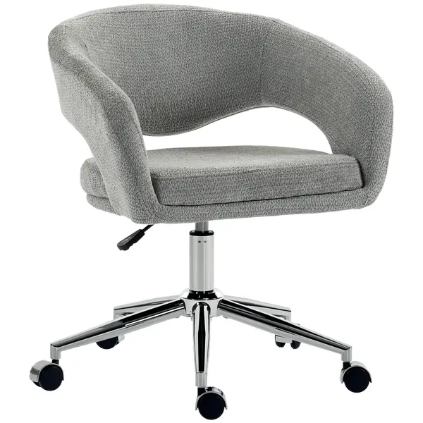 HOMCOM Scaun de birou ergonomic, fotoliu de birou din chenille cu înălțime reglabilă, spătar curbat, Gri | Aosom Romania