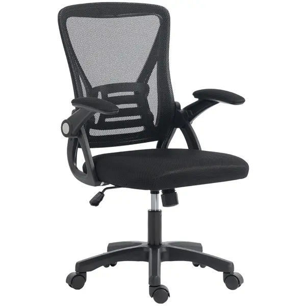 HOMCOM Scaun de birou ergonomic, fotoliu de birou din plasă, cotiere rabatabile, înălțime reglabilă, 59,5x56x103cm, negru | Aosom Romania