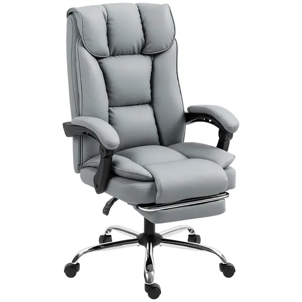 HOMCOM Scaun de birou ergonomic, fotoliu rabatabil cu suport pentru picioare, înălțime reglabilă, rotativ 360°, gri | Aosom Romania