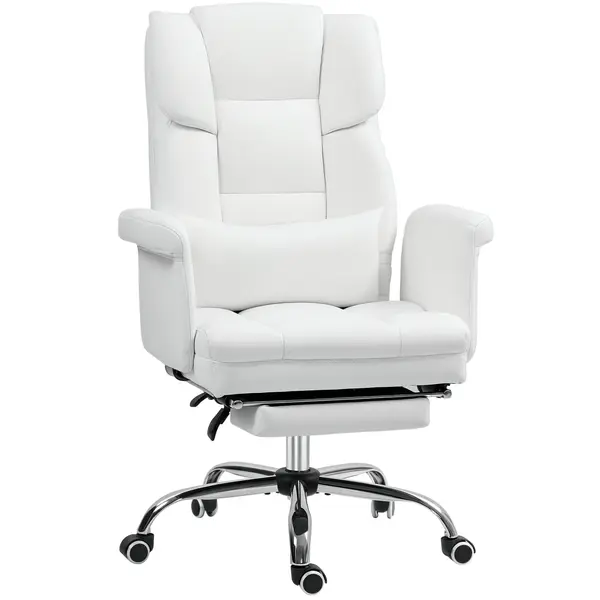 HOMCOM Scaun de birou ergonomic, înălțime reglabilă 48-56 cm, spătar cu înclinare, suport pentru picioare, alb | Aosom Romania