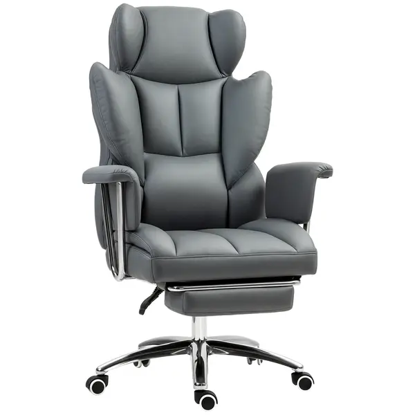 HOMCOM Scaun de birou ergonomic, tapițat, cu suport pentru picioare, spătar reglabil, rotativ la 360°, Gri închis | Aosom Romania