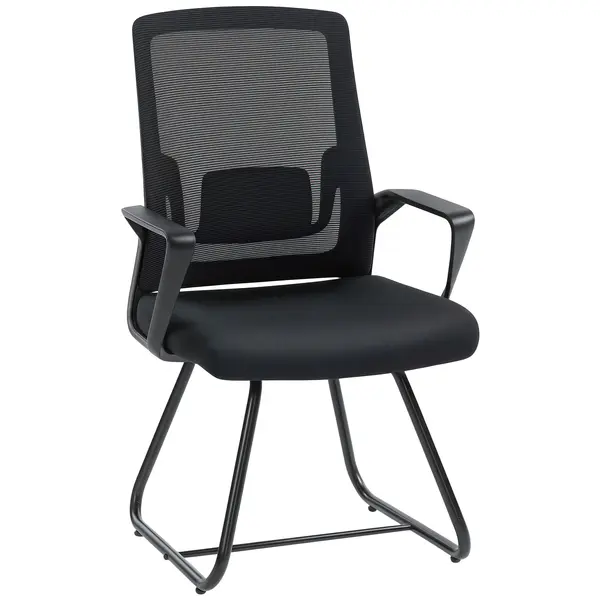 HOMCOM Scaun de Birou Fără Roți Ergonomic cu Brațe pentru Sala de Așteptare, Negru | Aosom Romania