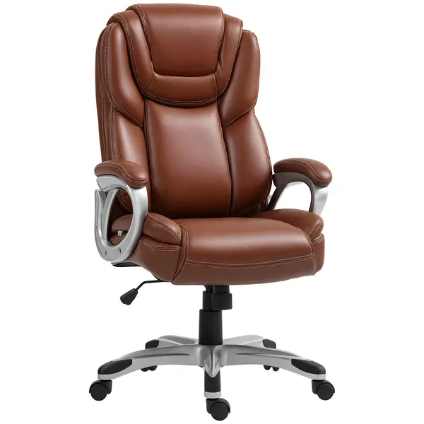 HOMCOM Scaun de birou fotoliu de birou cu funcție de balans roți pivotante 360° 66 x 75,5 x 115,5-124,5 cm maro | Aosom Romania
