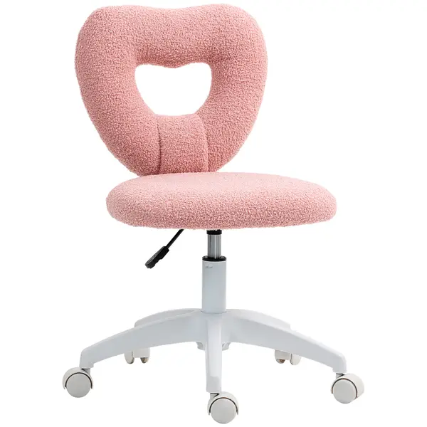 HOMCOM Scaun de Birou Rotativ cu Spătar în Formă de Inimă, Înălțime Reglabilă, Țesătură Teddy, 45x56x78-88 cm, Roz | Aosom Romania