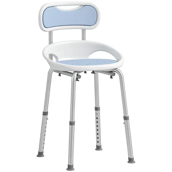 HOMCOM Scaun de Duș cu Spătar și Șezut Perforat, 8 Niveluri Reglabil, Antiderapant, 49,5 x 54 x 92 cm, Albastru | Aosom Romania