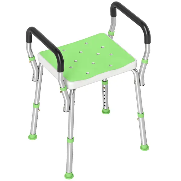 HOMCOM Scaun de duș din aluminiu, reglabil pe înălțime, cu cotiere și picioare antiderapante, verde | Aosom Romania