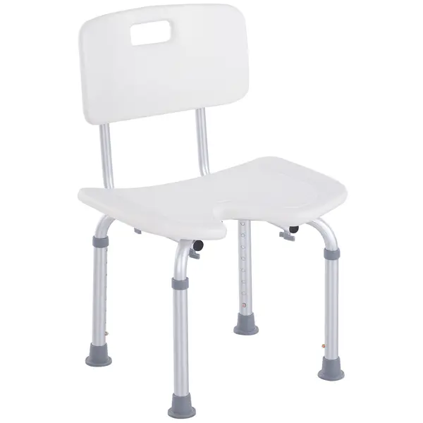 HOMCOM Scaun de Duș Reglabil pe 8 Nivele cu Orificii de Drenaj și Șezut în Formă de U, 48x42x71-83,5 cm, Alb | Aosom Romania