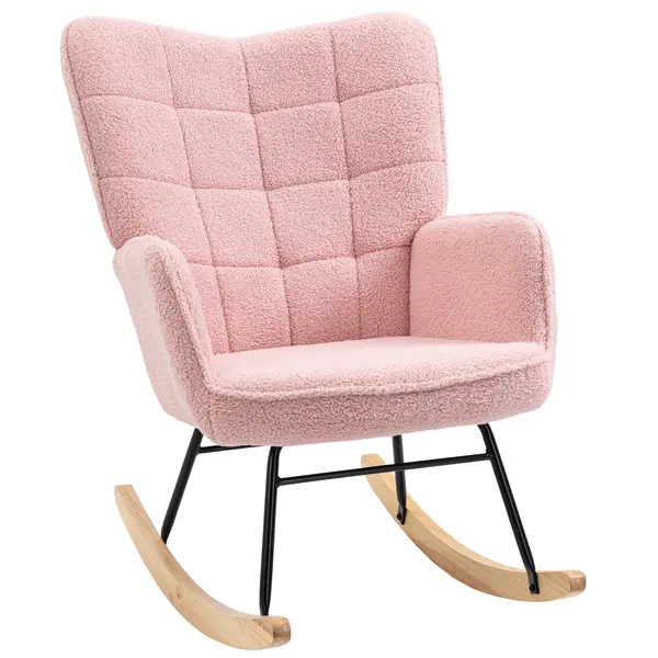 HOMCOM Scaun de leagăn rocking chair tapiterie din blană răsucită structură din oțel 71 x 98 x 101 cm roz | Aosom Romania