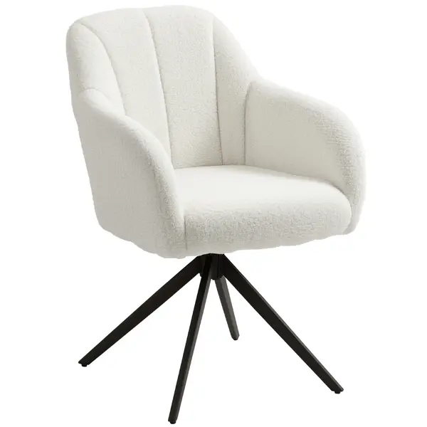 HOMCOM Scaun de salon pivotant captusit confortabil picior de otel si material polar alb | Aosom Romania