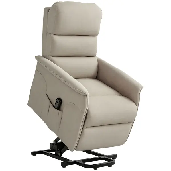 HOMCOM Scaun Electric Rabatabil cu Taburet, Fotoliu Relax cu Telecomandă, Roți și Buzunar, 66x90x96 cm, Bej | Aosom Romania