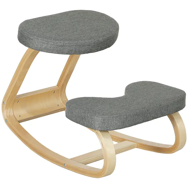 HOMCOM Scaun ergonomic cu genunchiere din lemn cu balans, corectează postura, ideal birou acasă, gri, dim. 50x73x55 cm | Aosom Romania
