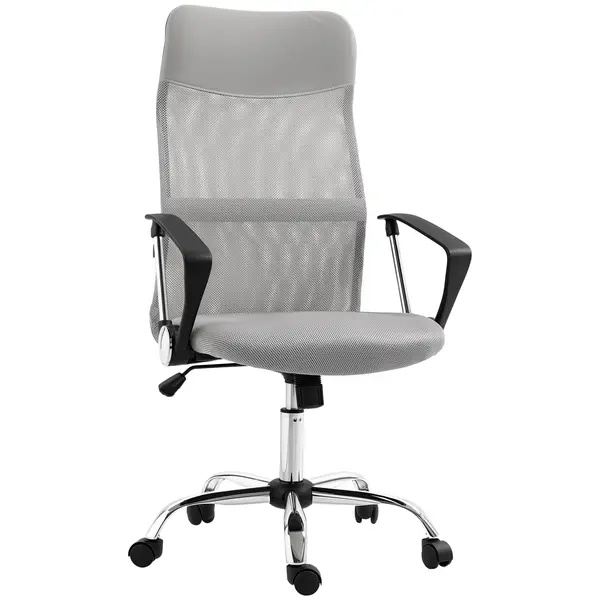 HOMCOM Scaun Ergonomic de Birou Rotativ, Înălțime Reglabilă și Spătar din Plasă, 63x65x109-119 cm, Gri Deschis | Aosom Romania